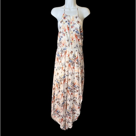 Gianni Bini Floral bird garden print Jumpsuit with high leg slits size small - Picture 3 of 5